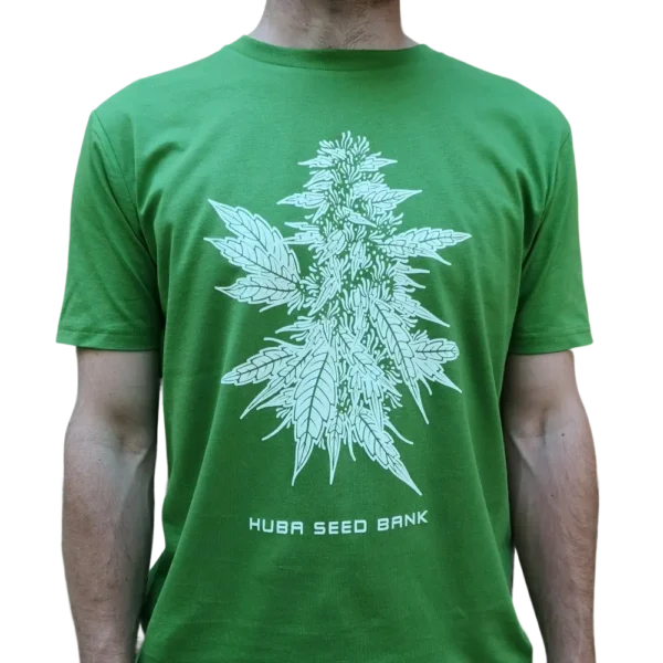 Zöld organikus póló – fehér Cannabis virággal