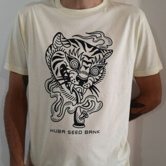 Organic T-shirt – White shirt, black tiger print